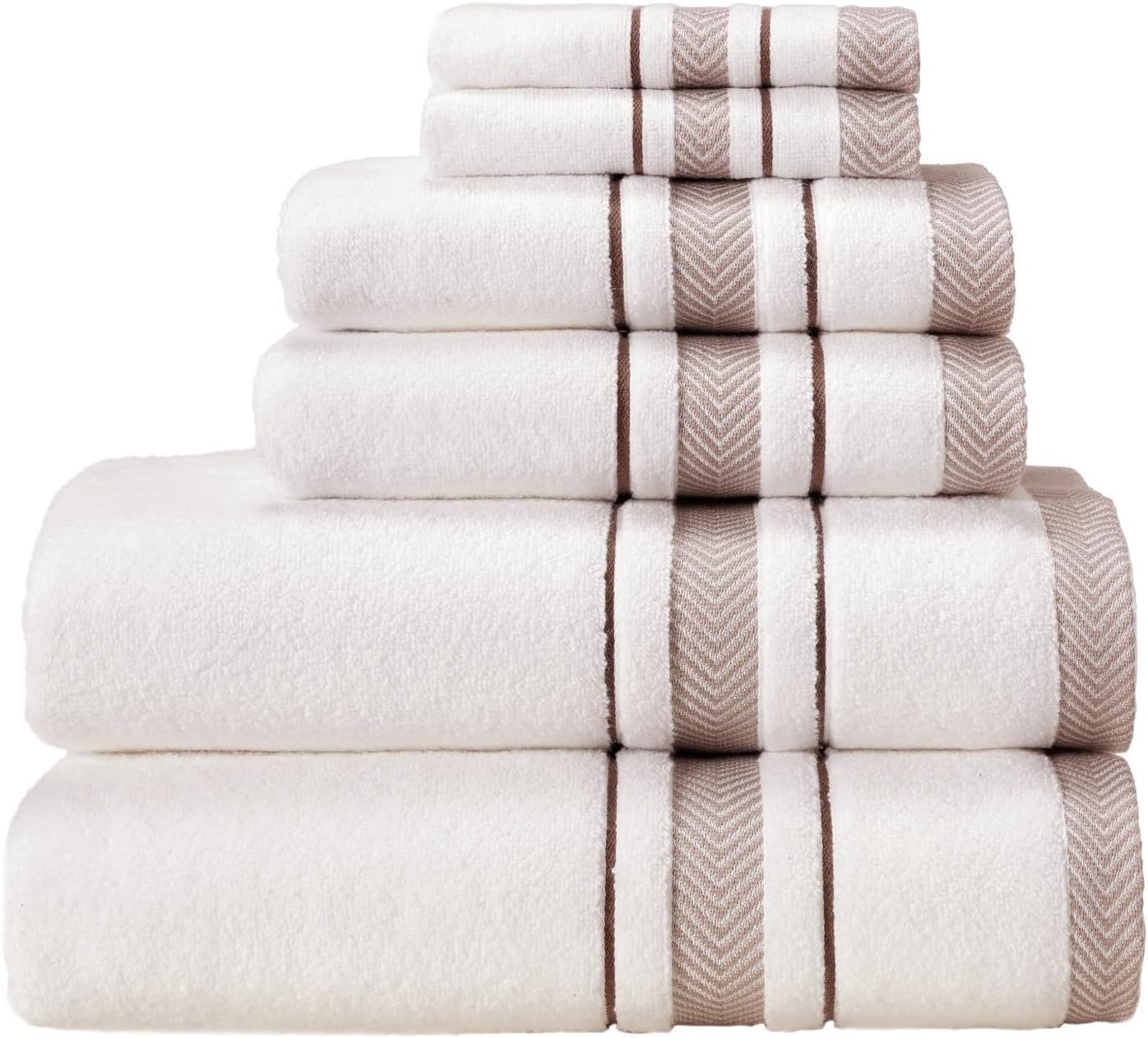 Bath Towel Set_White Towel For Bathroom, Luxury Hotel &Spa Quality, 100% Cotton .Includes 2 Large Bath Towels, 2 Hand Towels and 2 Washcloths.Super Soft, Absorbent & Decorative (White/Azure Blue)