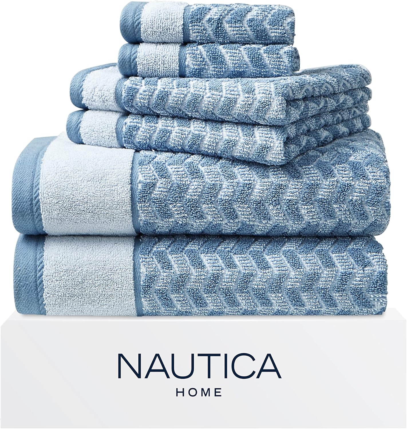 Nautica - Bath Towels, 100% Soft & Absorbent Fluffy Cotton, Highly Absorbent & Quick Dry, Medium Weight Bathroom Towels (Oak Lake Blue, 6 Piece)