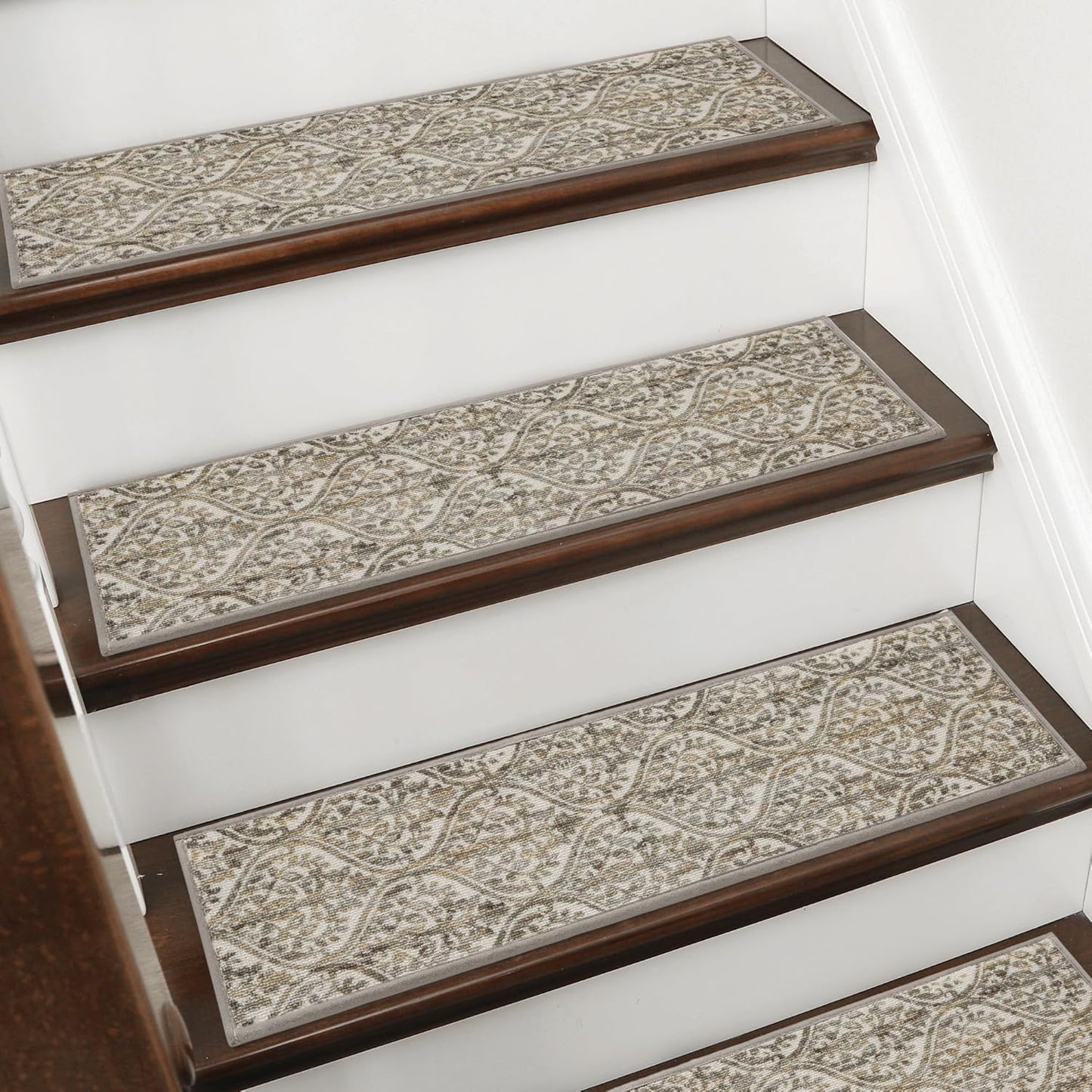BEQHAUSE Stair Treads for Wooden Steps Non-Slip Machine Washable Carpet Stair Treads 8"X30" Soft Indoor Stair Rug Runner for Kids Elders and Pets, 100% Polyester, TPE Backing, 15pcs, Brown/Grey