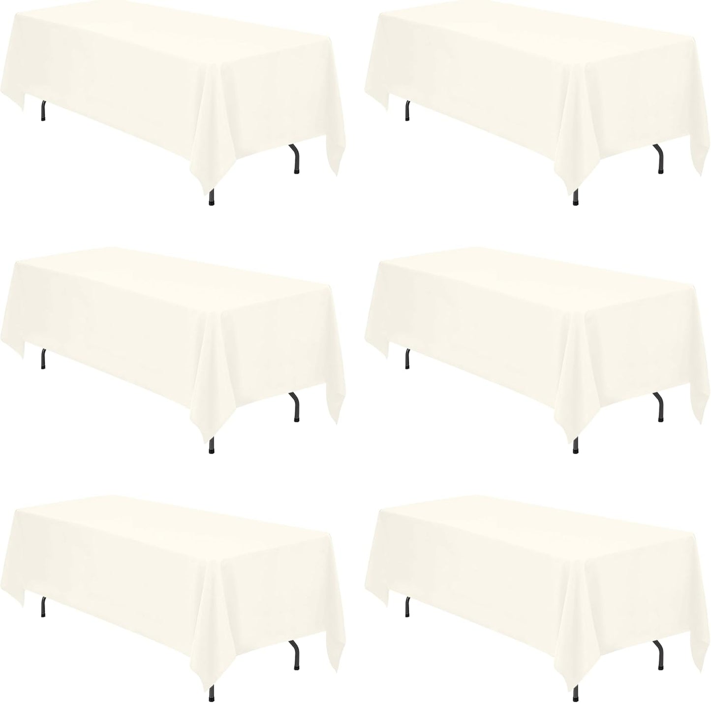 BRILLMAX 6 Pack Ivory Tablecloths for 6 Foot Rectangle Tables 60 x 102 Inch - 6ft Rectangular Bulk Linen Polyester Fabric Washable Cloth Cover for Wedding Reception Banquet Birthday Party