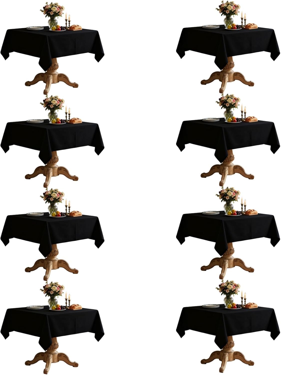 8 Pack Black Tablecloths 60x102 Inch Table Cloths for 6 Foot Rectangle Tables, Wrinkle Resistant Washable Rectangular Fabric Table Cover for Dining Wedding Banquet Camping Party