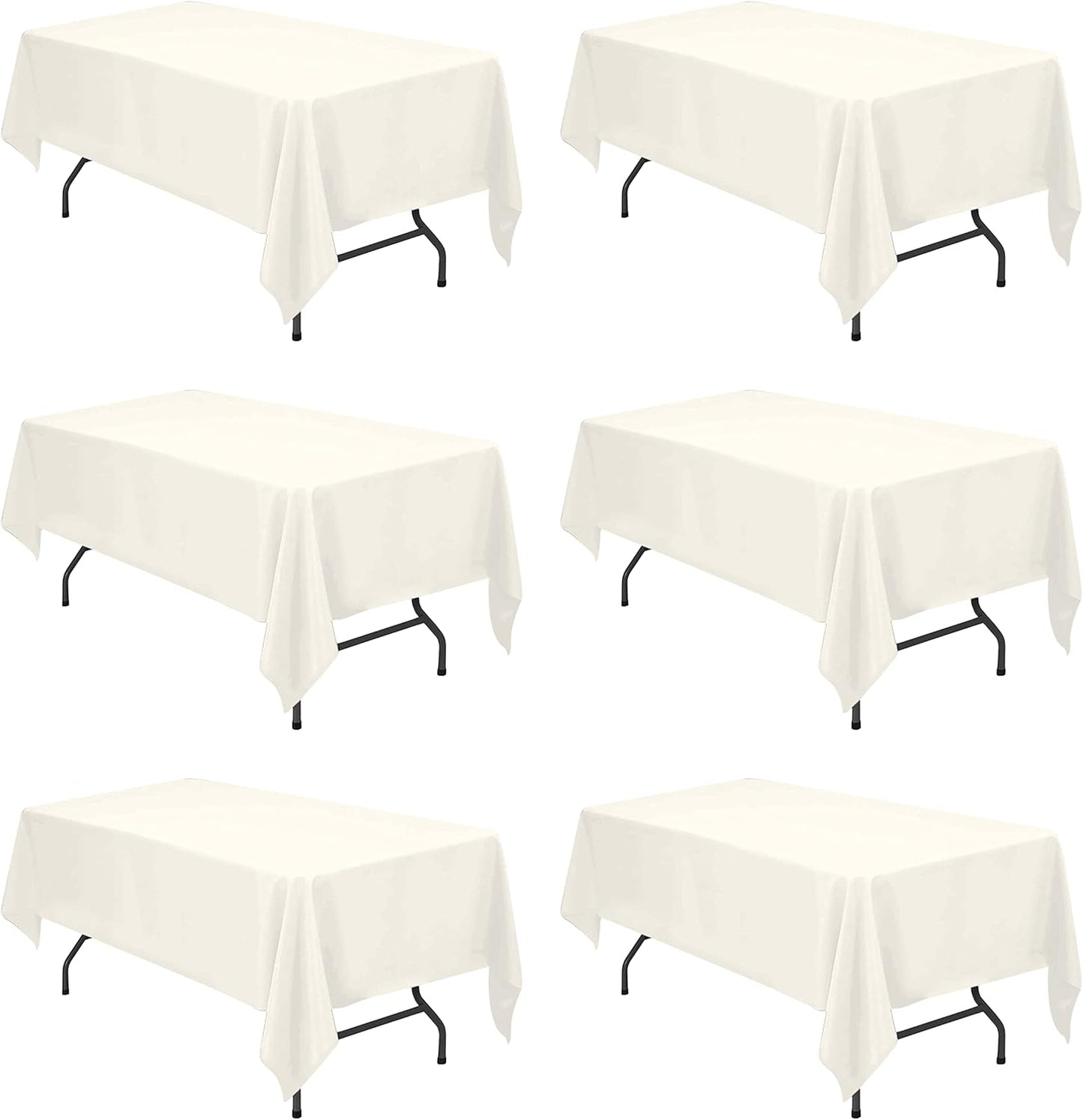 BRILLMAX 6 Pack Ivory Tablecloths for 6 Foot Rectangle Tables 60 x 102 Inch - 6ft Rectangular Bulk Linen Polyester Fabric Washable Cloth Cover for Wedding Reception Banquet Birthday Party