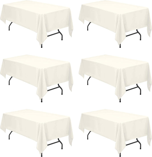 BRILLMAX 6 Pack Ivory Tablecloths for 6 Foot Rectangle Tables 60 x 102 Inch - 6ft Rectangular Bulk Linen Polyester Fabric Washable Cloth Cover for Wedding Reception Banquet Birthday Party