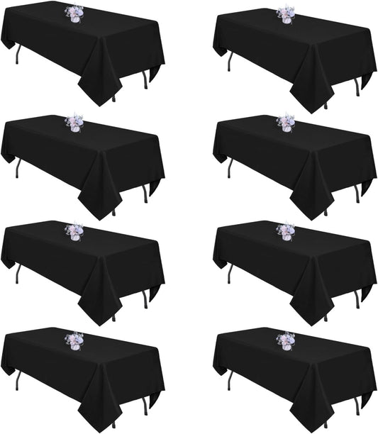 8 Pack Black Tablecloths 60x102 Inch Table Cloths for 6 Foot Rectangle Tables, Wrinkle Resistant Washable Rectangular Fabric Table Cover for Dining Wedding Banquet Camping Party