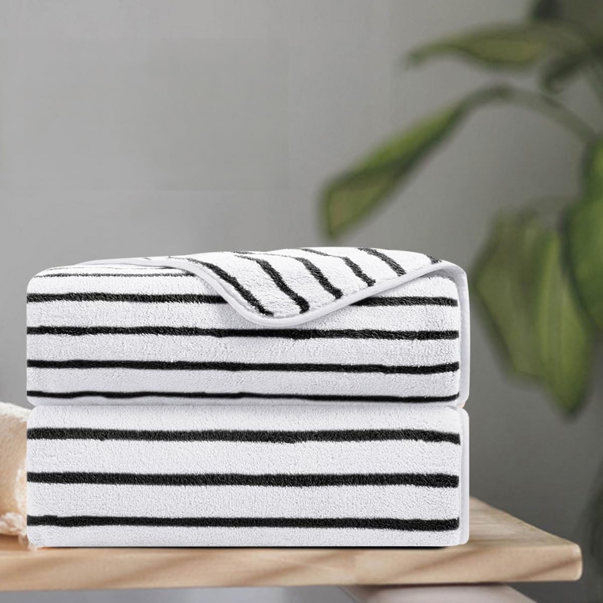 8 Pcs Navy Cabana Stripe Large Bath Towel Set Oversized Bath Sheet 2 Bathroom Towels,2 Hand Towels,4 Washcloths Soft Jumbo Towels Absorbent Shower Towel Quick Dry Beach Chair Spa Gym Hotel Towel Set