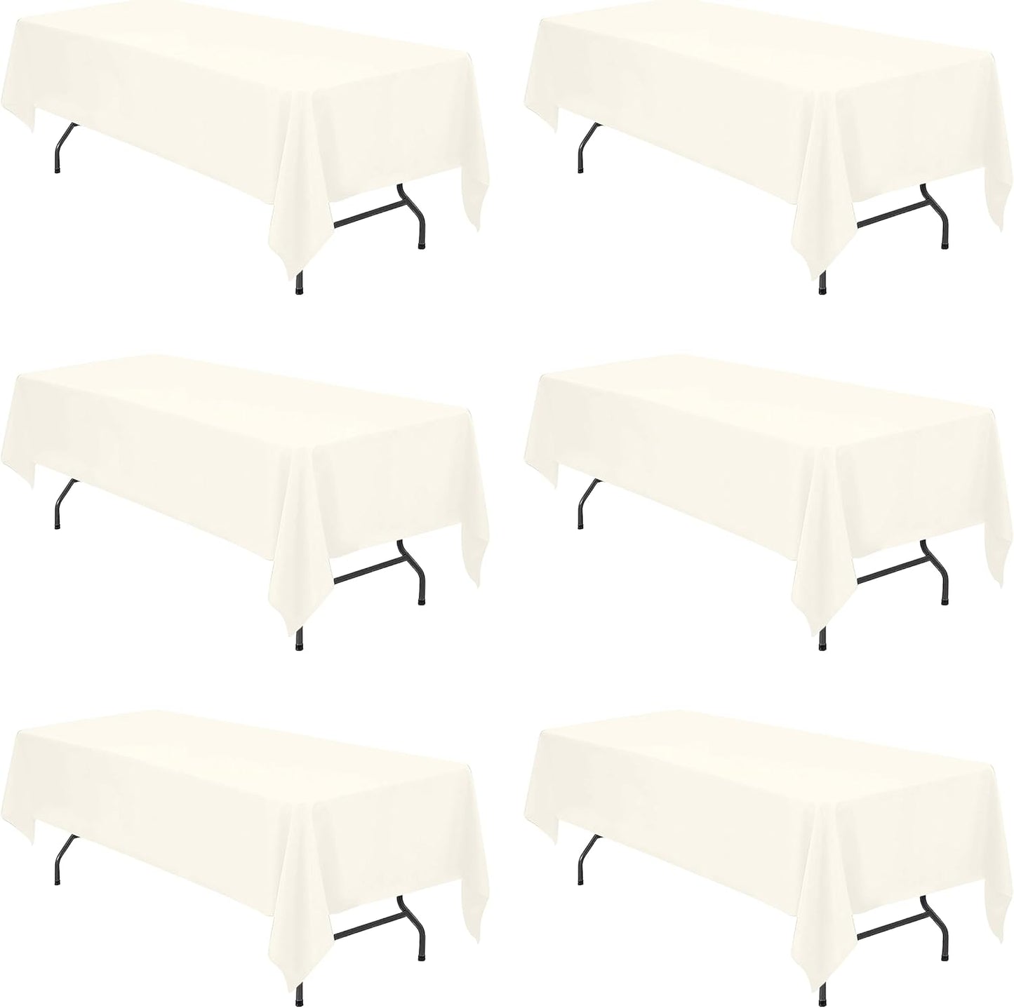 BRILLMAX 6 Pack Ivory Tablecloths for 6 Foot Rectangle Tables 60 x 102 Inch - 6ft Rectangular Bulk Linen Polyester Fabric Washable Cloth Cover for Wedding Reception Banquet Birthday Party