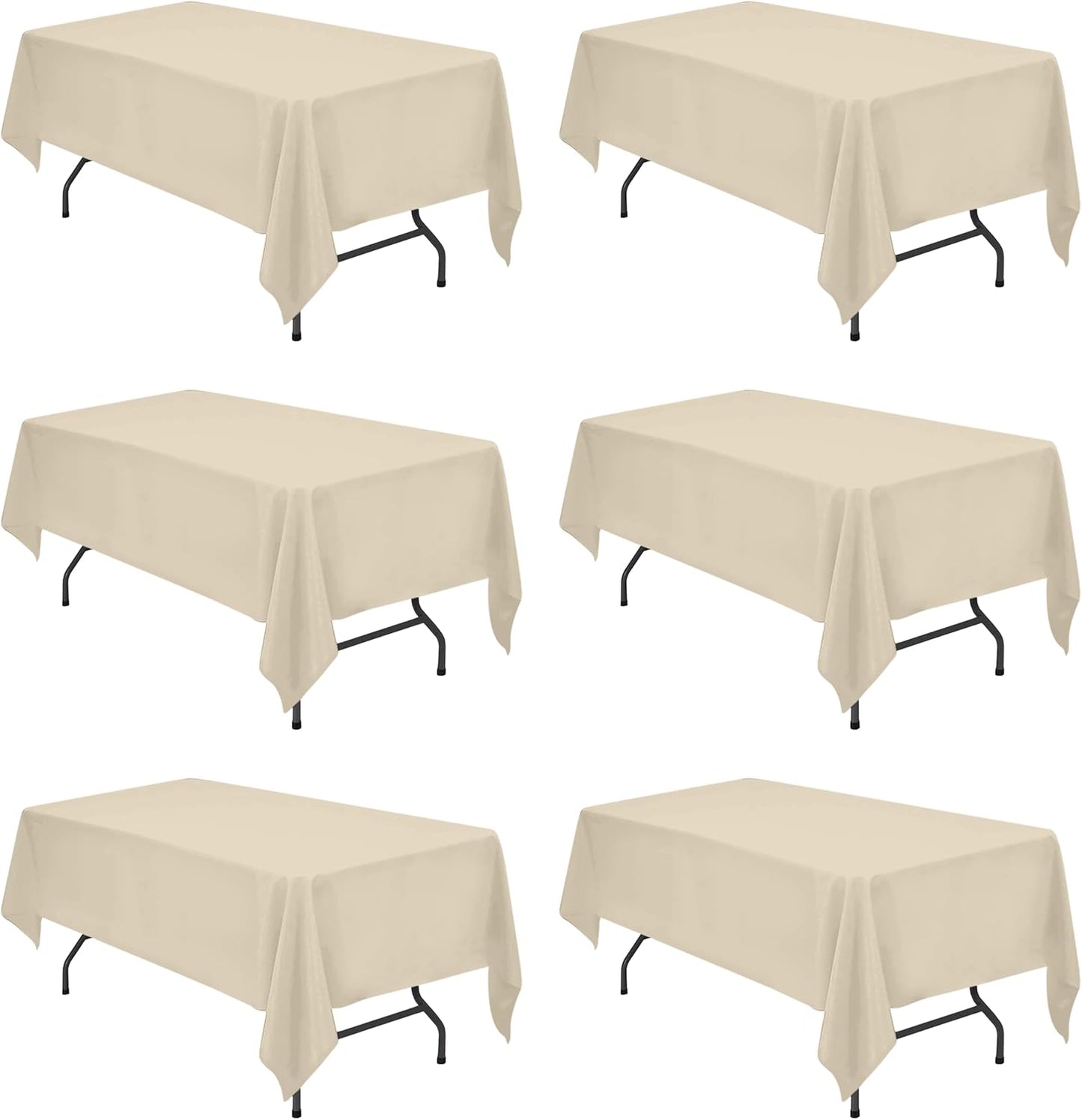 BRILLMAX 6 Pack Ivory Tablecloths for 6 Foot Rectangle Tables 60 x 102 Inch - 6ft Rectangular Bulk Linen Polyester Fabric Washable Cloth Cover for Wedding Reception Banquet Birthday Party