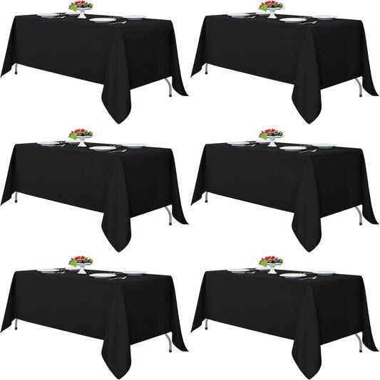 Fitable Black Tablecloths for Rectangle Tables, 6 Pack - 70 x 120 Inches - Reusable and Washable Table Clothes for 6-8 Ft Tables, Polyester Fabric Table Covers for Wedding, Party, Banquet