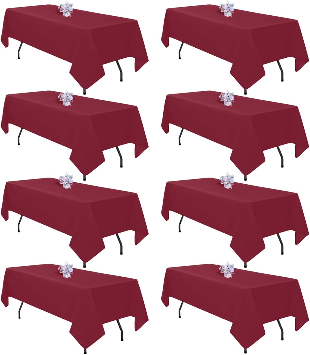 8 Pack Black Tablecloths 60x102 Inch Table Cloths for 6 Foot Rectangle Tables, Wrinkle Resistant Washable Rectangular Fabric Table Cover for Dining Wedding Banquet Camping Party