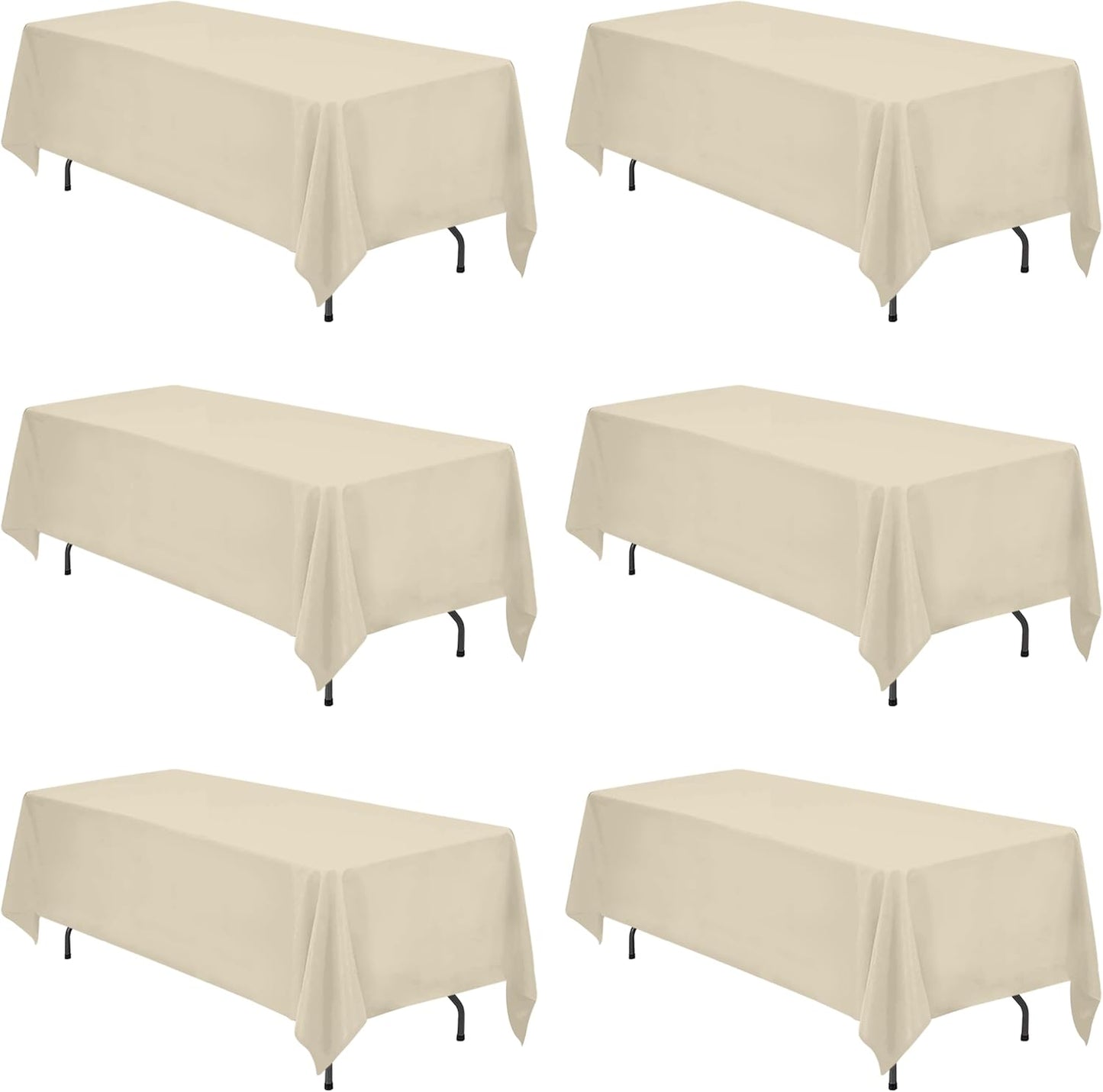 BRILLMAX 6 Pack Ivory Tablecloths for 6 Foot Rectangle Tables 60 x 102 Inch - 6ft Rectangular Bulk Linen Polyester Fabric Washable Cloth Cover for Wedding Reception Banquet Birthday Party