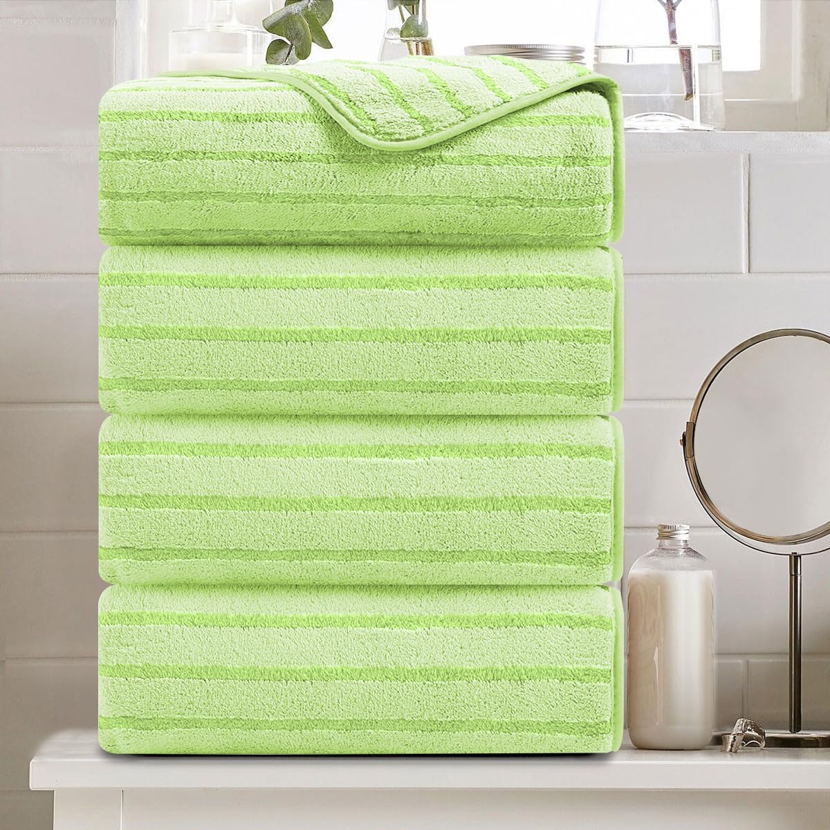 8 Pcs Navy Cabana Stripe Large Bath Towel Set Oversized Bath Sheet 2 Bathroom Towels,2 Hand Towels,4 Washcloths Soft Jumbo Towels Absorbent Shower Towel Quick Dry Beach Chair Spa Gym Hotel Towel Set