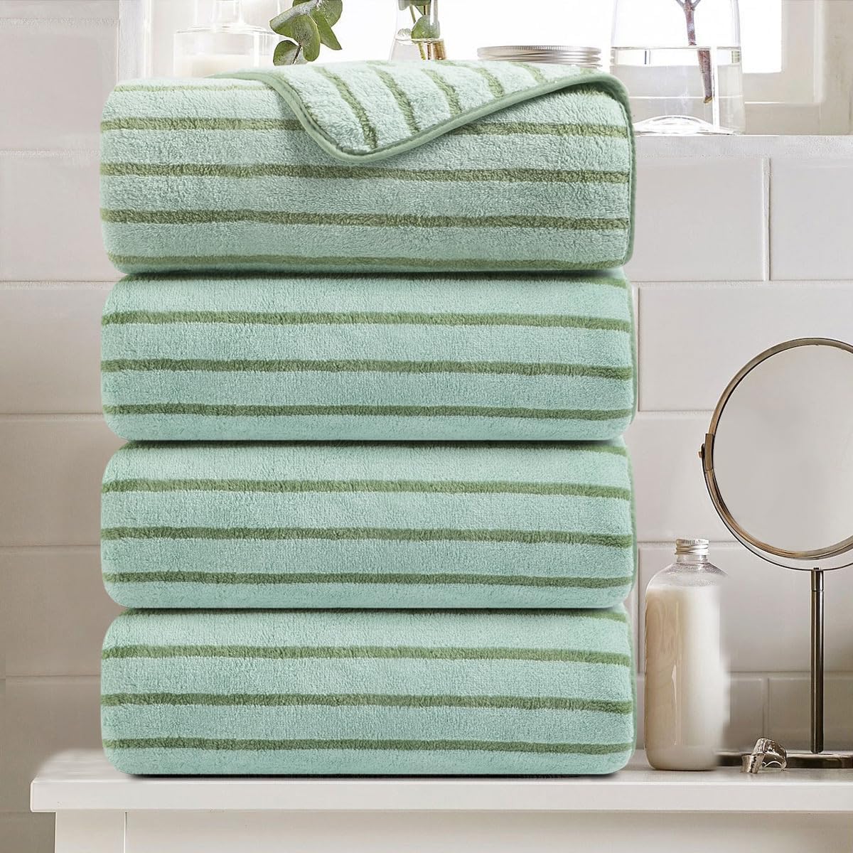 8 Pcs Navy Cabana Stripe Large Bath Towel Set Oversized Bath Sheet 2 Bathroom Towels,2 Hand Towels,4 Washcloths Soft Jumbo Towels Absorbent Shower Towel Quick Dry Beach Chair Spa Gym Hotel Towel Set