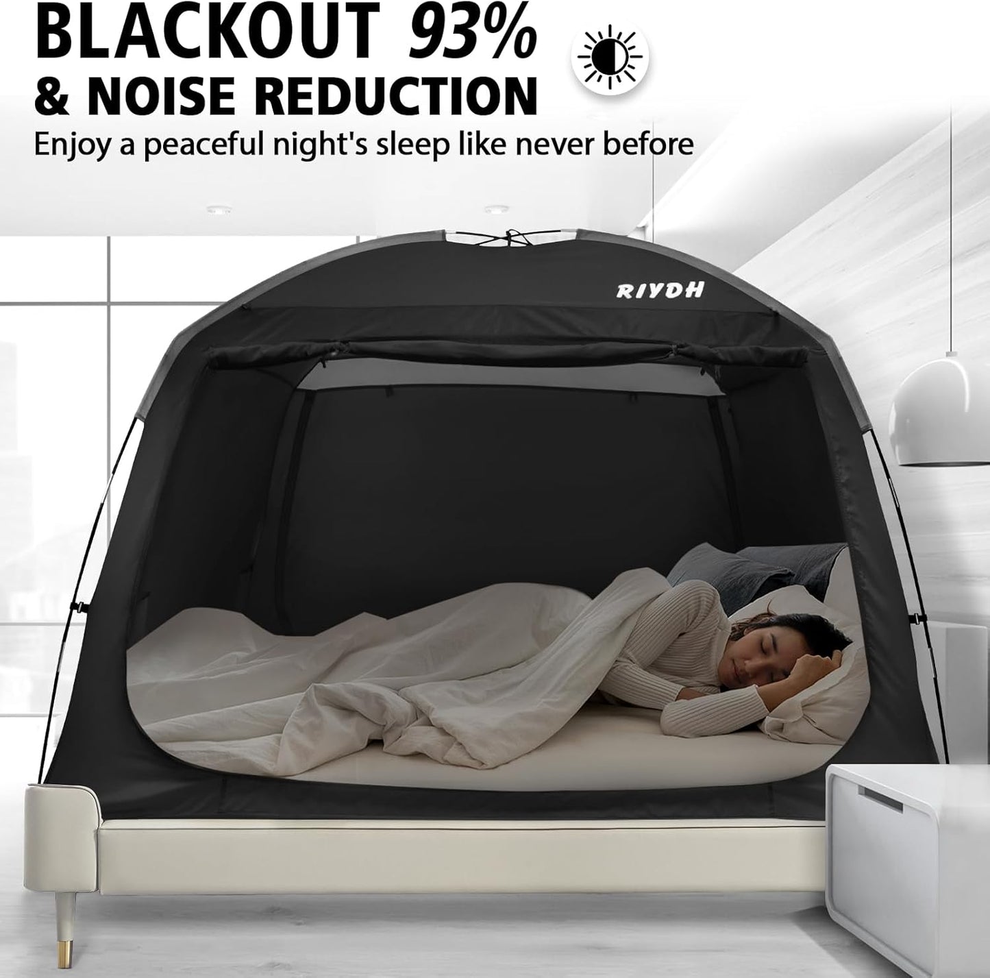 Bed Tent Bed Canopy Breathable 100% for Adult and Kids- Original Design Light Reduction 93% Sleeping Dream Tents Indoor Portable Big Space with String Light 3 Doors Twin Full Queen King Size