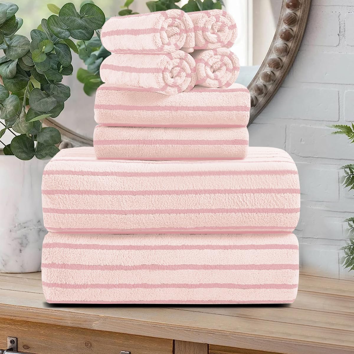 8 Pcs Navy Cabana Stripe Large Bath Towel Set Oversized Bath Sheet 2 Bathroom Towels,2 Hand Towels,4 Washcloths Soft Jumbo Towels Absorbent Shower Towel Quick Dry Beach Chair Spa Gym Hotel Towel Set