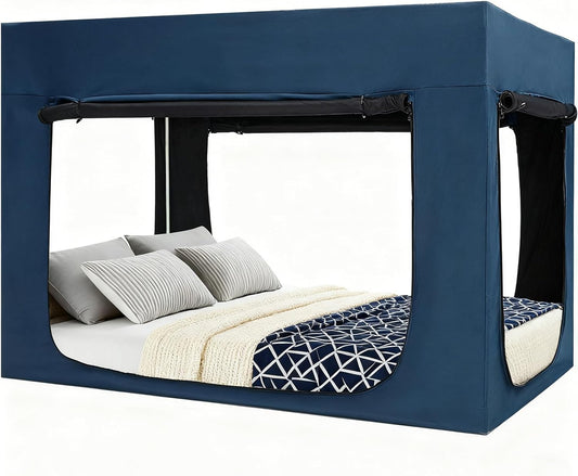 Upgraded Bed Tent Bed Canopy Queen Size Tents for Adult and Kids - Portable Sleeping Bed Tents 90% Blackout with 4 Doors Breathable Private Space Tents(Mattress Not Included)