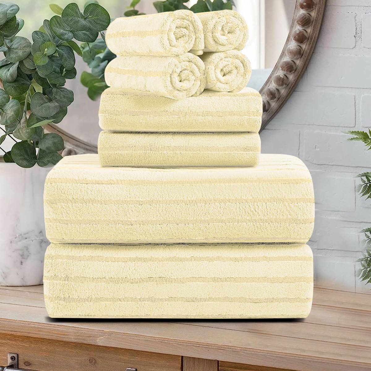 8 Pcs Navy Cabana Stripe Large Bath Towel Set Oversized Bath Sheet 2 Bathroom Towels,2 Hand Towels,4 Washcloths Soft Jumbo Towels Absorbent Shower Towel Quick Dry Beach Chair Spa Gym Hotel Towel Set