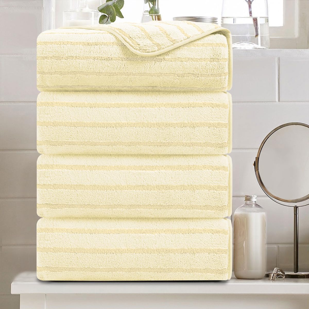8 Pcs Navy Cabana Stripe Large Bath Towel Set Oversized Bath Sheet 2 Bathroom Towels,2 Hand Towels,4 Washcloths Soft Jumbo Towels Absorbent Shower Towel Quick Dry Beach Chair Spa Gym Hotel Towel Set