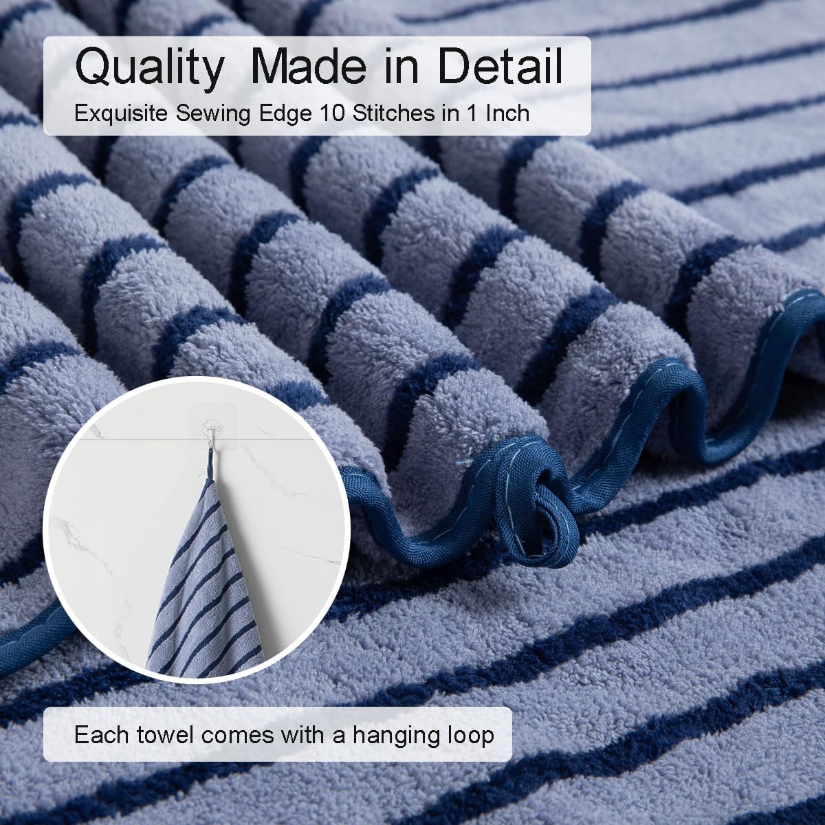 8 Pcs Navy Cabana Stripe Large Bath Towel Set Oversized Bath Sheet 2 Bathroom Towels,2 Hand Towels,4 Washcloths Soft Jumbo Towels Absorbent Shower Towel Quick Dry Beach Chair Spa Gym Hotel Towel Set