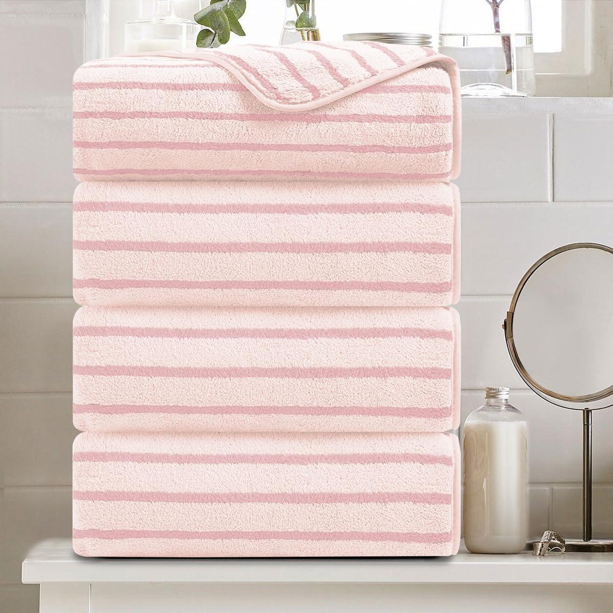 8 Pcs Navy Cabana Stripe Large Bath Towel Set Oversized Bath Sheet 2 Bathroom Towels,2 Hand Towels,4 Washcloths Soft Jumbo Towels Absorbent Shower Towel Quick Dry Beach Chair Spa Gym Hotel Towel Set