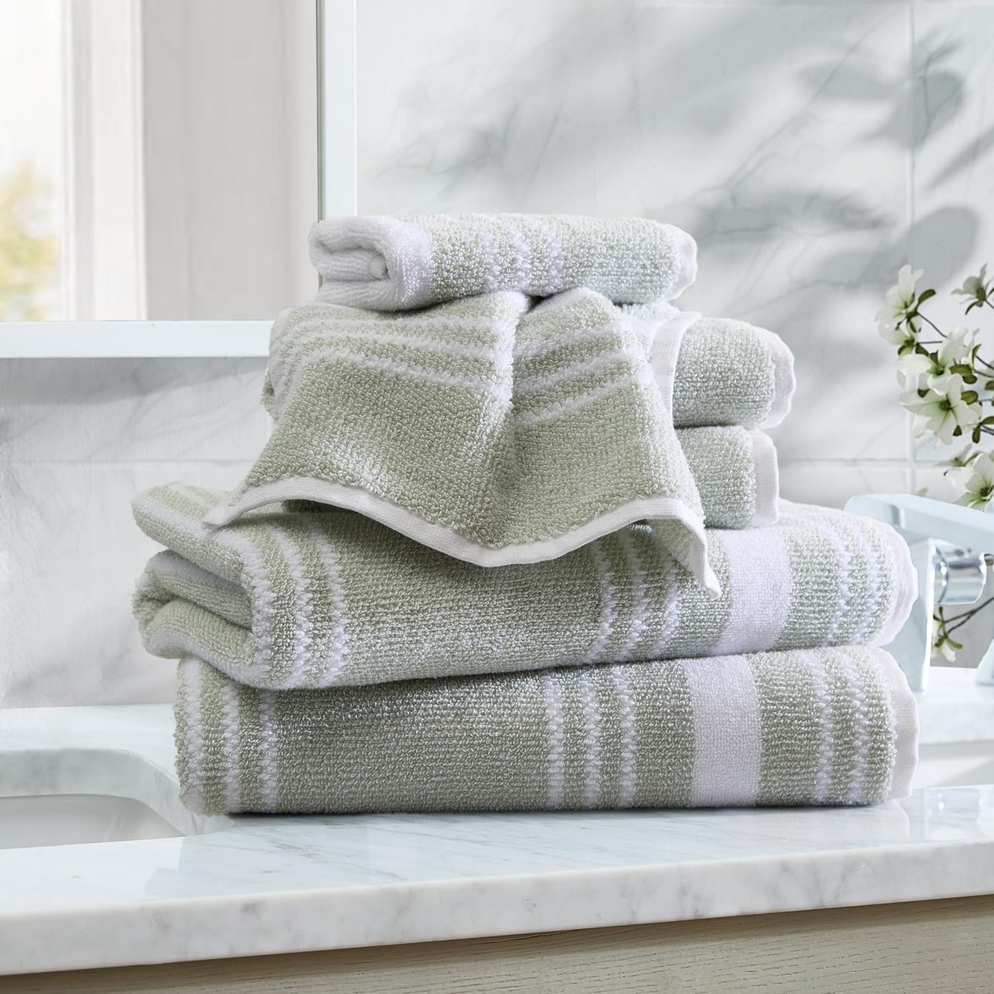 Nautica - Bath Towels, 100% Soft & Absorbent Fluffy Cotton, Highly Absorbent & Quick Dry, Medium Weight Bathroom Towels (Oak Lake Blue, 6 Piece)