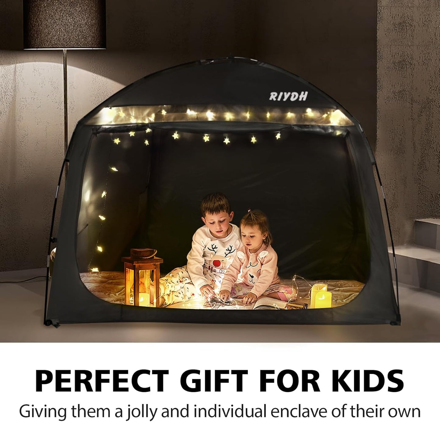 Bed Tent Bed Canopy Breathable 100% for Adult and Kids- Original Design Light Reduction 93% Sleeping Dream Tents Indoor Portable Big Space with String Light 3 Doors Twin Full Queen King Size