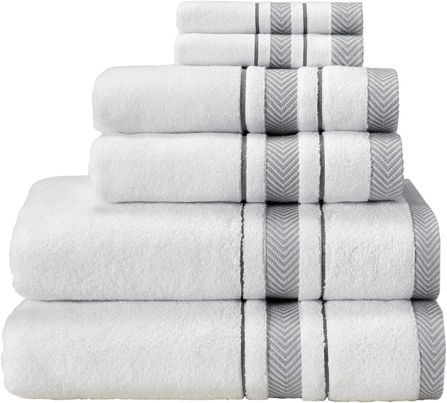 Bath Towel Set_White Towel For Bathroom, Luxury Hotel &Spa Quality, 100% Cotton .Includes 2 Large Bath Towels, 2 Hand Towels and 2 Washcloths.Super Soft, Absorbent & Decorative (White/Azure Blue)