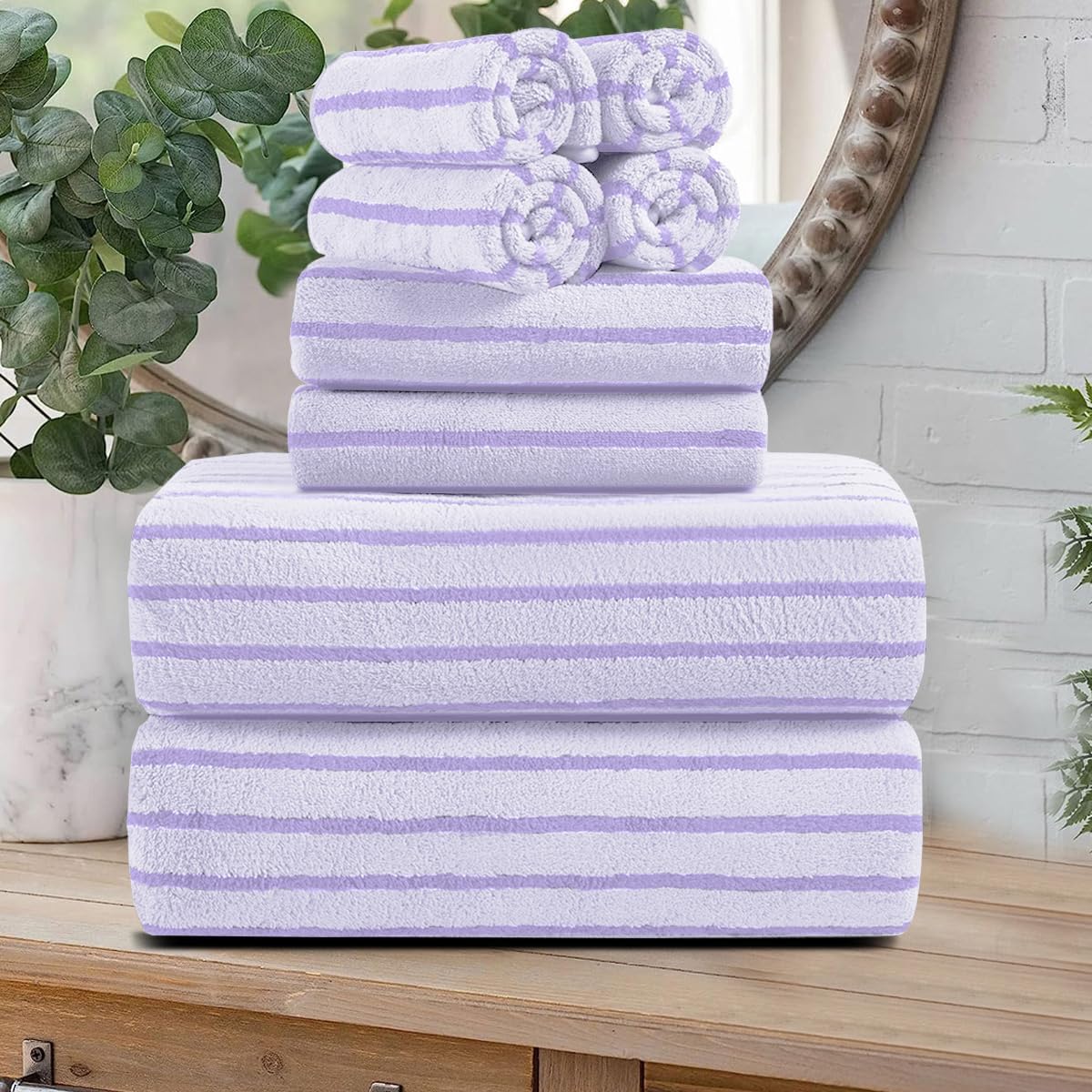 8 Pcs Navy Cabana Stripe Large Bath Towel Set Oversized Bath Sheet 2 Bathroom Towels,2 Hand Towels,4 Washcloths Soft Jumbo Towels Absorbent Shower Towel Quick Dry Beach Chair Spa Gym Hotel Towel Set
