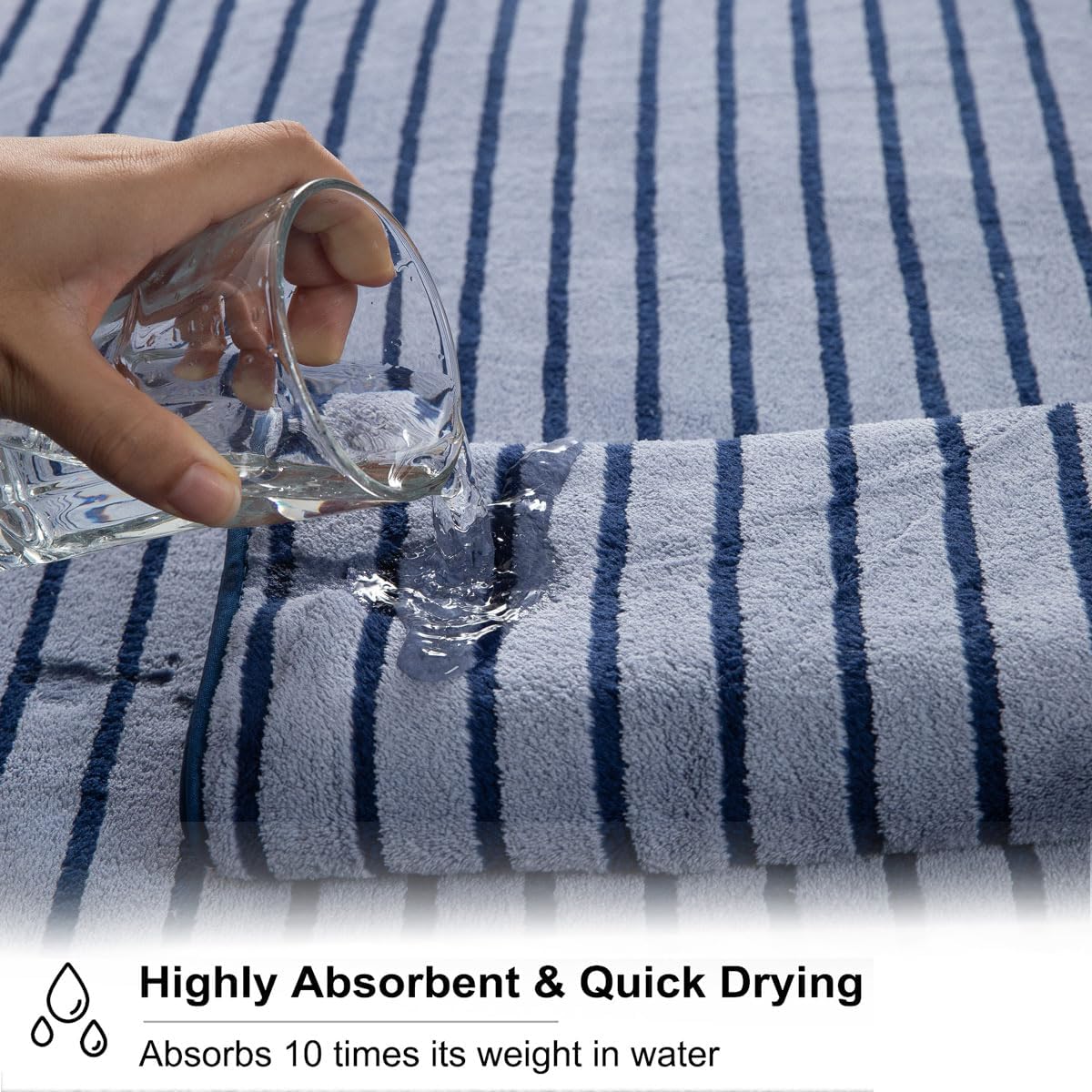 8 Pcs Navy Cabana Stripe Large Bath Towel Set Oversized Bath Sheet 2 Bathroom Towels,2 Hand Towels,4 Washcloths Soft Jumbo Towels Absorbent Shower Towel Quick Dry Beach Chair Spa Gym Hotel Towel Set