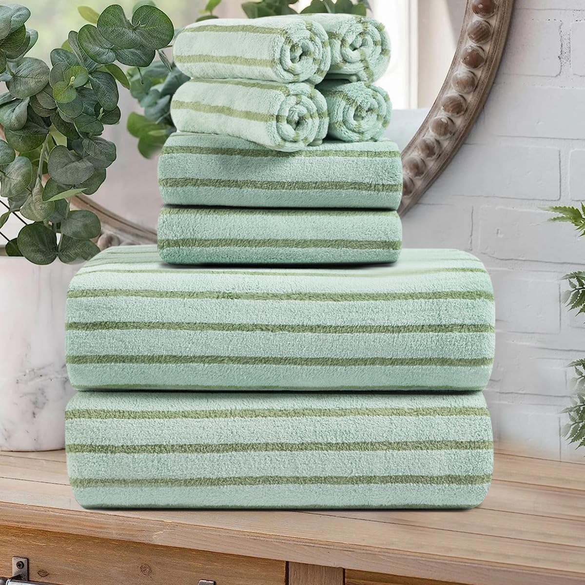8 Pcs Navy Cabana Stripe Large Bath Towel Set Oversized Bath Sheet 2 Bathroom Towels,2 Hand Towels,4 Washcloths Soft Jumbo Towels Absorbent Shower Towel Quick Dry Beach Chair Spa Gym Hotel Towel Set