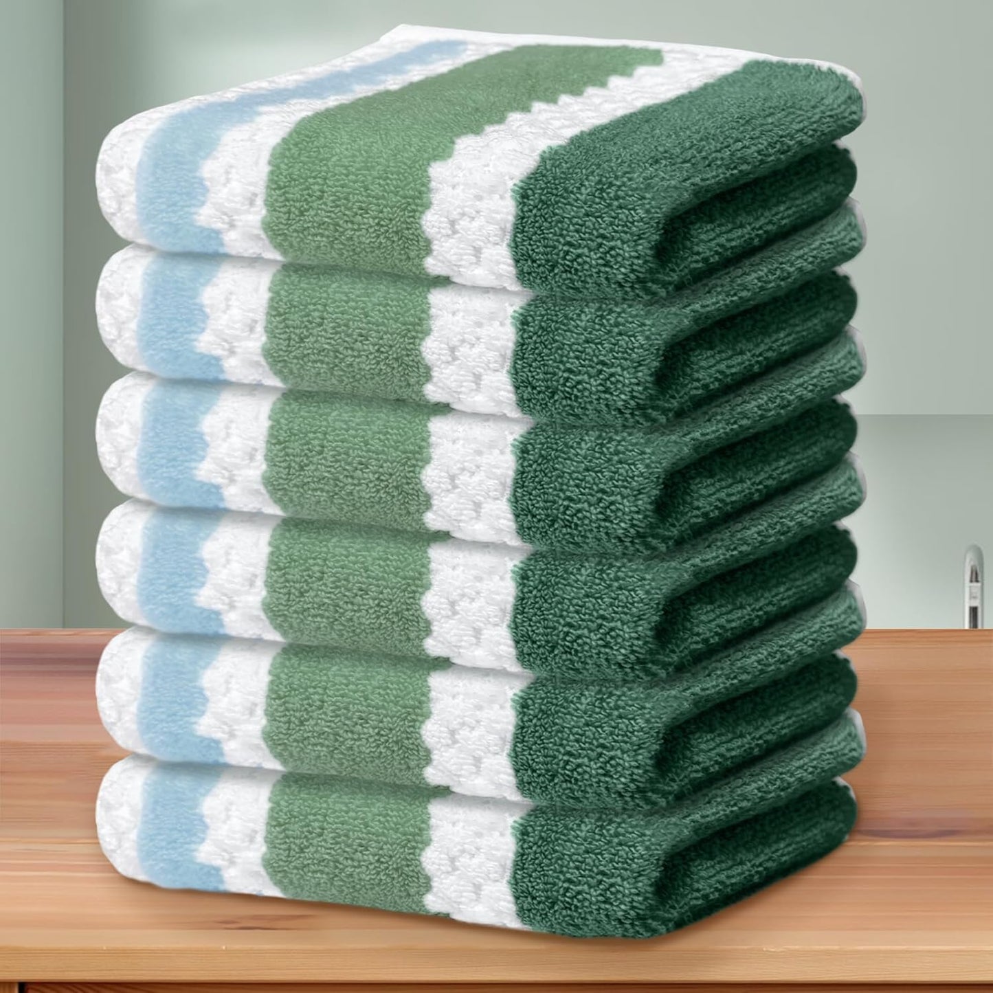 Striped Bath Towels (4PC, 30"x56") - Quick Dry | Absorb | Lightweight | 540GSM | Soft, Cotton Polyester Blend Bath Towels, Decorative Bath Towel with Hanging Loops, Blue-Grey Stripes + White Checkered