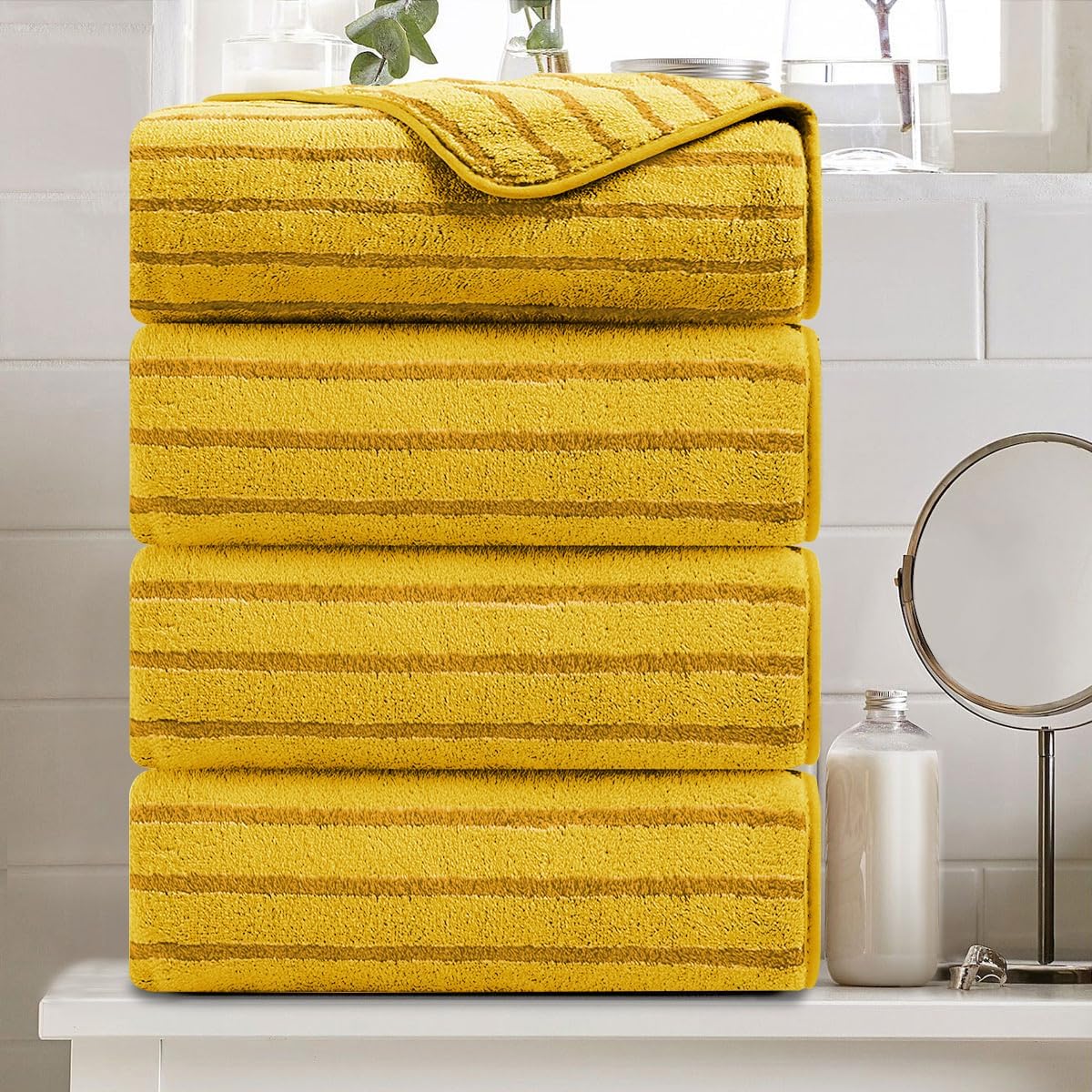 8 Pcs Navy Cabana Stripe Large Bath Towel Set Oversized Bath Sheet 2 Bathroom Towels,2 Hand Towels,4 Washcloths Soft Jumbo Towels Absorbent Shower Towel Quick Dry Beach Chair Spa Gym Hotel Towel Set