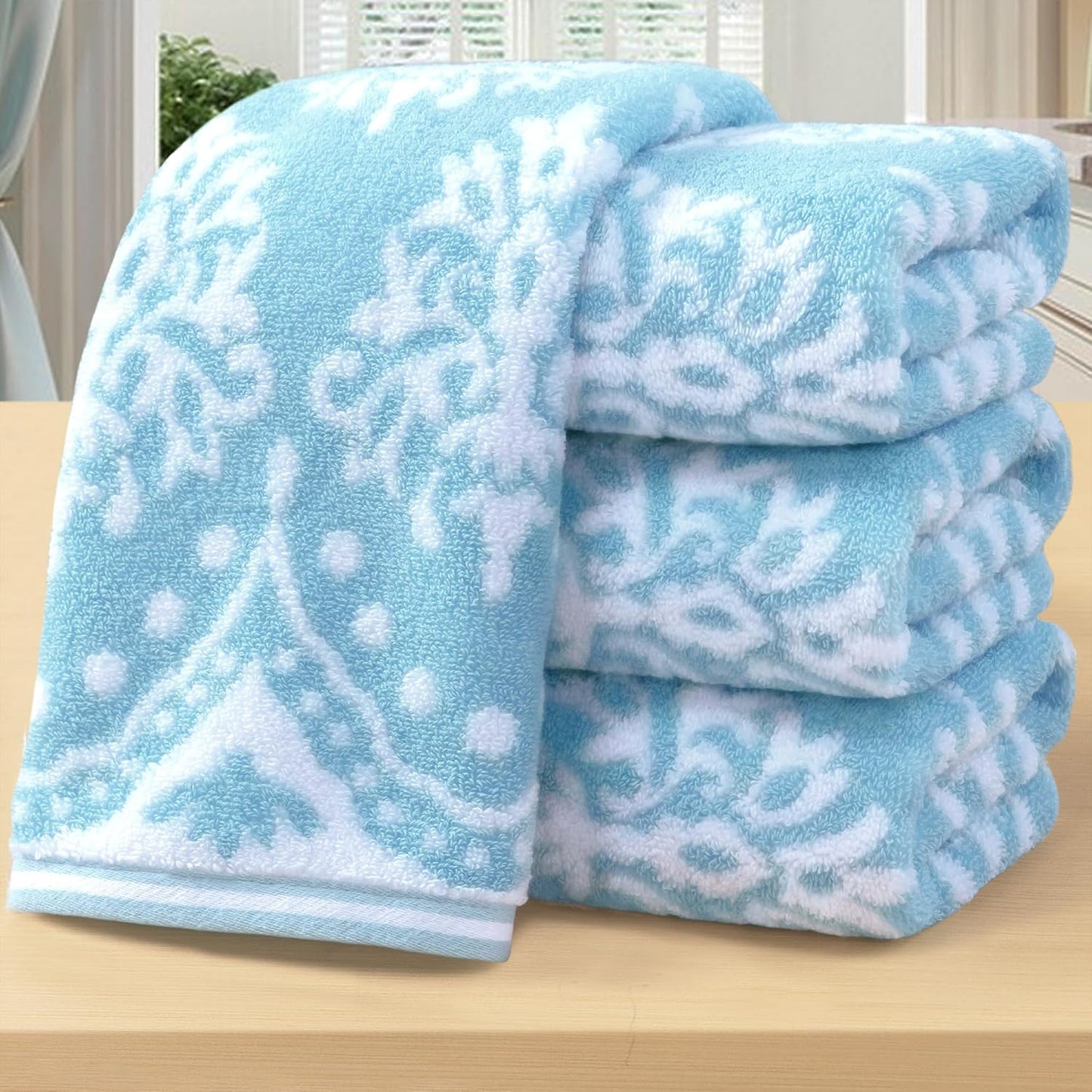 Striped Bath Towels (4PC, 30"x56") - Quick Dry | Absorb | Lightweight | 540GSM | Soft, Cotton Polyester Blend Bath Towels, Decorative Bath Towel with Hanging Loops, Blue-Grey Stripes + White Checkered