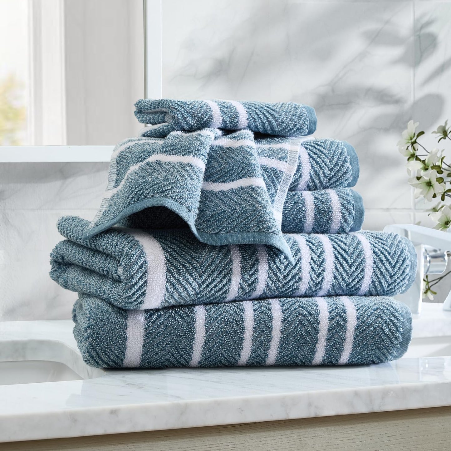 Nautica - Bath Towels, 100% Soft & Absorbent Fluffy Cotton, Highly Absorbent & Quick Dry, Medium Weight Bathroom Towels (Oak Lake Blue, 6 Piece)