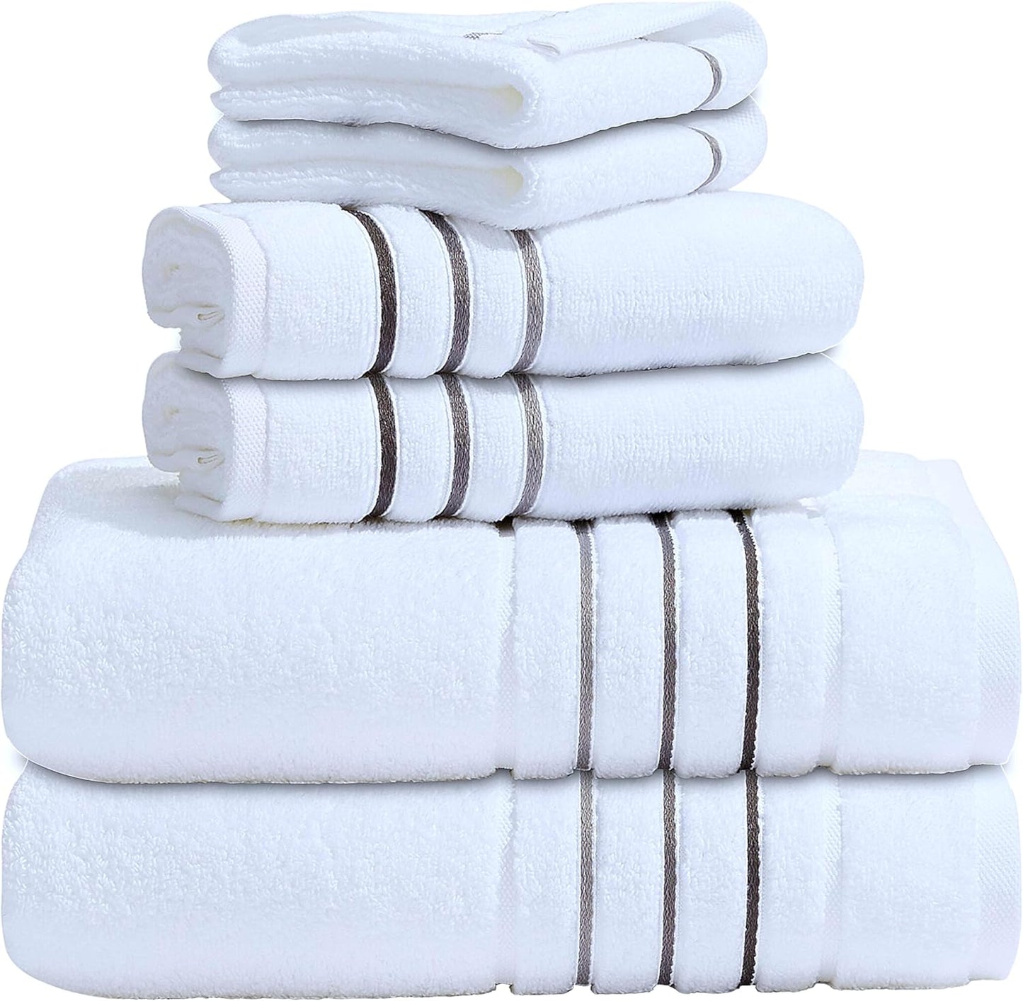 Bath Towel Set_White Towel For Bathroom, Luxury Hotel &Spa Quality, 100% Cotton .Includes 2 Large Bath Towels, 2 Hand Towels and 2 Washcloths.Super Soft, Absorbent & Decorative (White/Azure Blue)
