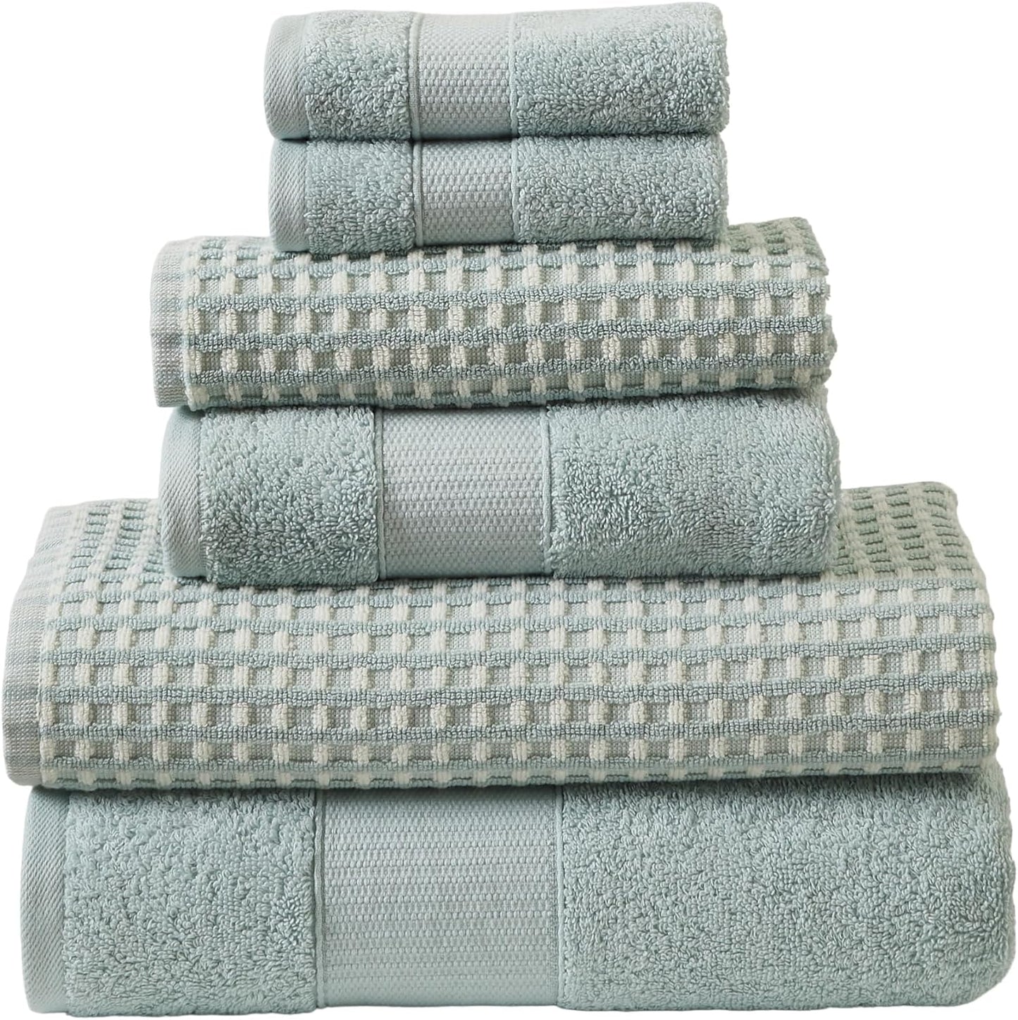 Modern Threads 6-Piece 100% Combed Cotton Yarn Dyed Cobblestone Jacquard Towel Set Flax
