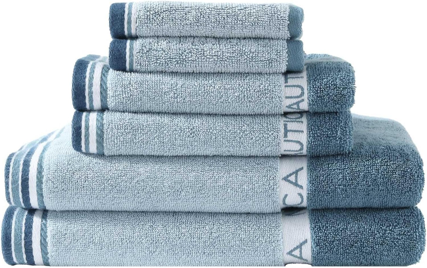 Nautica - Bath Towels, 100% Soft & Absorbent Fluffy Cotton, Highly Absorbent & Quick Dry, Medium Weight Bathroom Towels (Oak Lake Blue, 6 Piece)