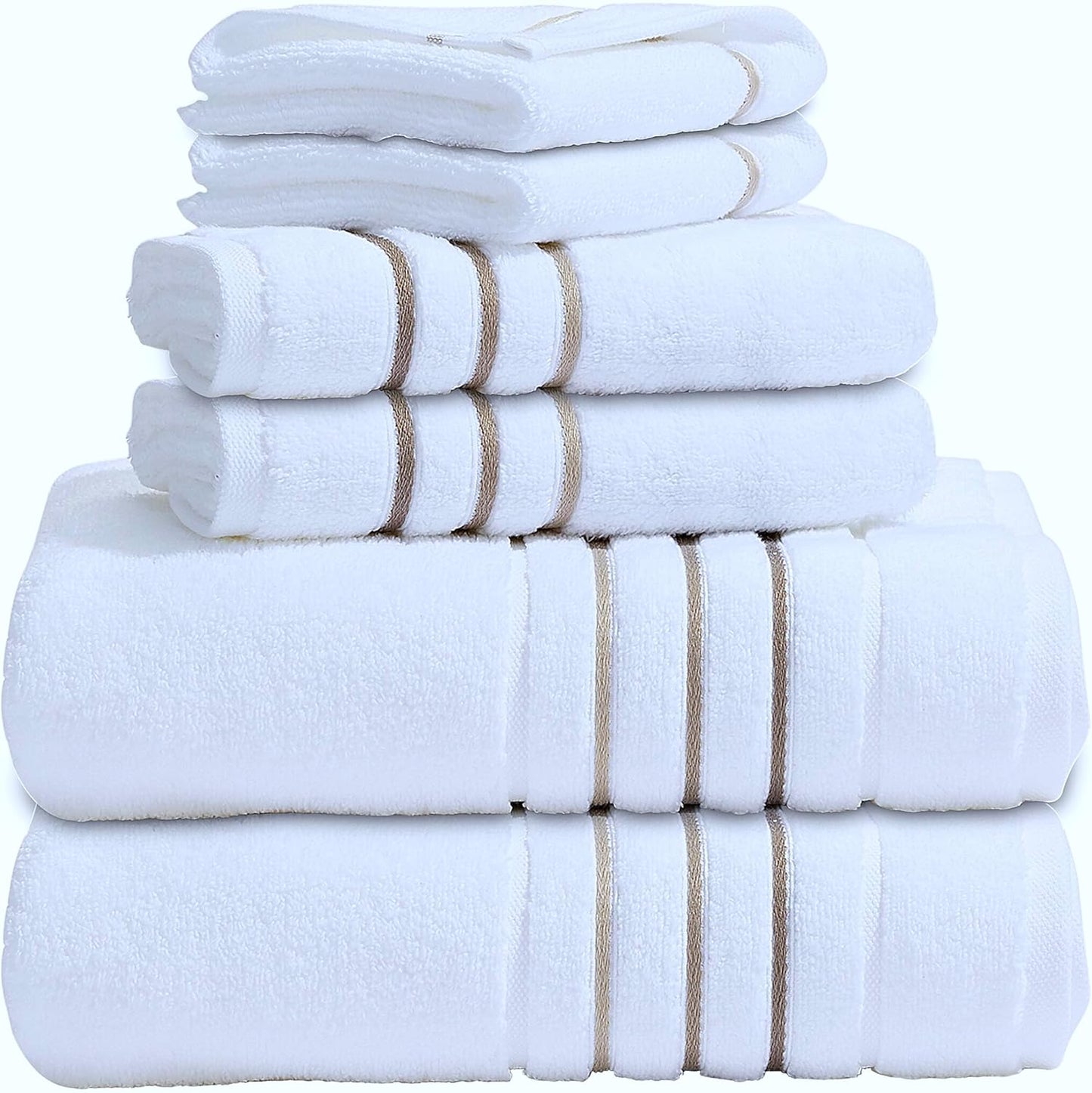 Bath Towel Set_White Towel For Bathroom, Luxury Hotel &Spa Quality, 100% Cotton .Includes 2 Large Bath Towels, 2 Hand Towels and 2 Washcloths.Super Soft, Absorbent & Decorative (White/Azure Blue)