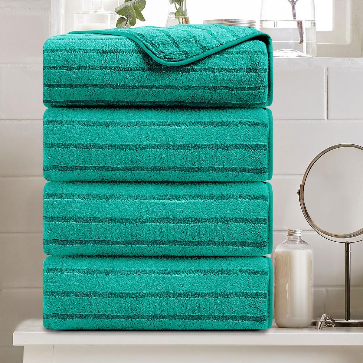 8 Pcs Navy Cabana Stripe Large Bath Towel Set Oversized Bath Sheet 2 Bathroom Towels,2 Hand Towels,4 Washcloths Soft Jumbo Towels Absorbent Shower Towel Quick Dry Beach Chair Spa Gym Hotel Towel Set