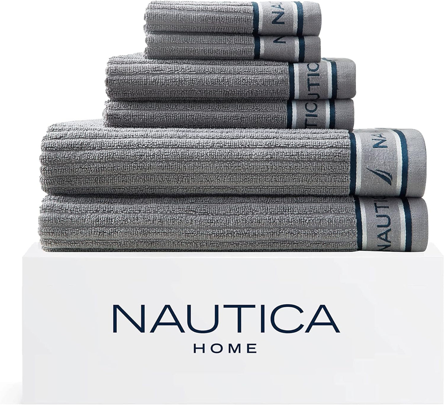 Nautica - Bath Towels, 100% Soft & Absorbent Fluffy Cotton, Highly Absorbent & Quick Dry, Medium Weight Bathroom Towels (Oak Lake Blue, 6 Piece)