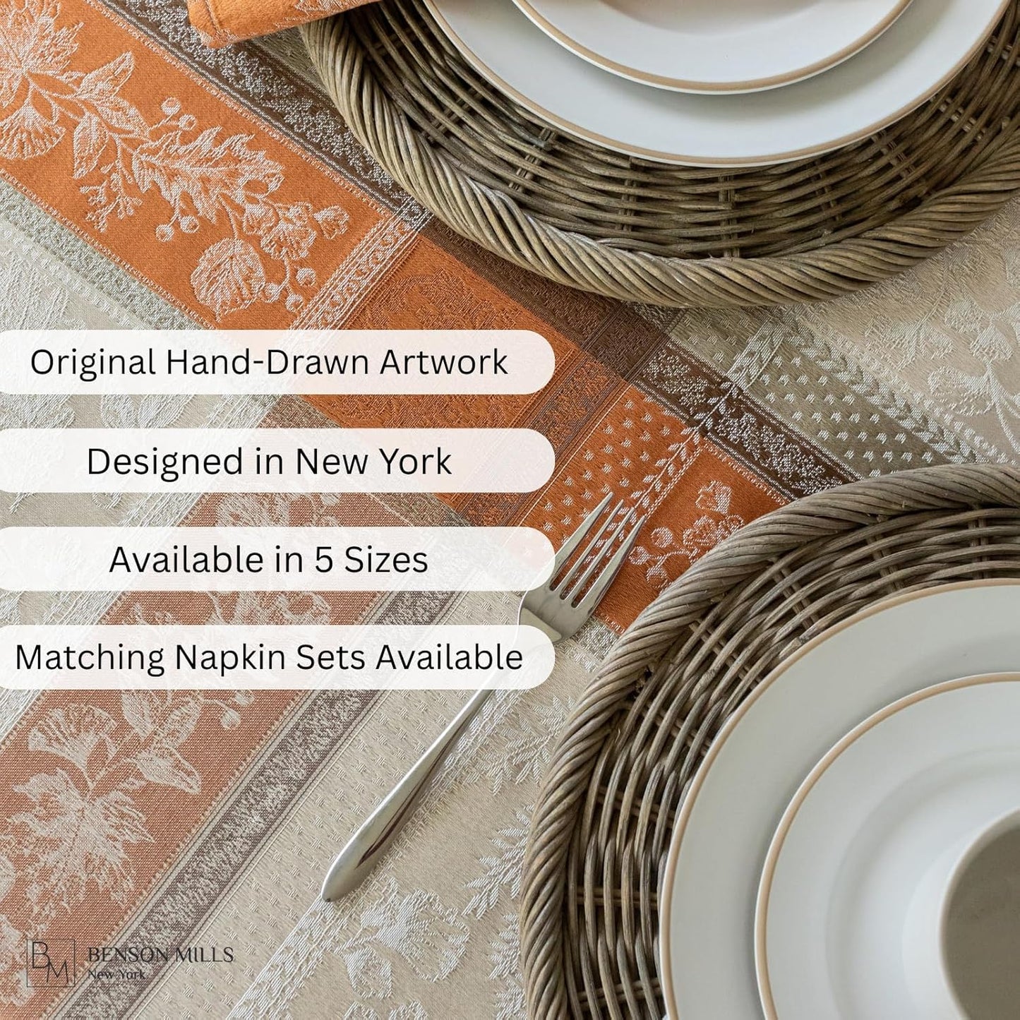Benson Mills Heirloom Harvest Yarn Dyed Jacquard Fabric Table Cloth, Fall, Harvest and Thanksgiving Tablecloth (60" X 120" Rectangular, Heirloom Harvest)