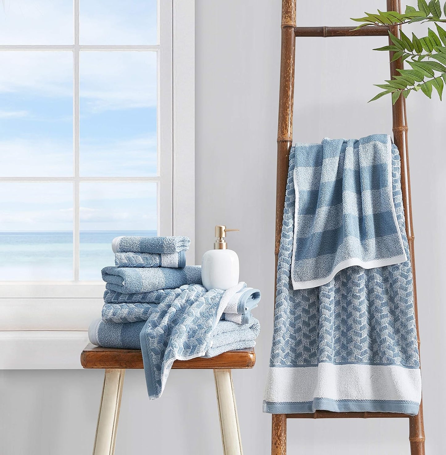Nautica - Bath Towels, 100% Soft & Absorbent Fluffy Cotton, Highly Absorbent & Quick Dry, Medium Weight Bathroom Towels (Oak Lake Blue, 6 Piece)