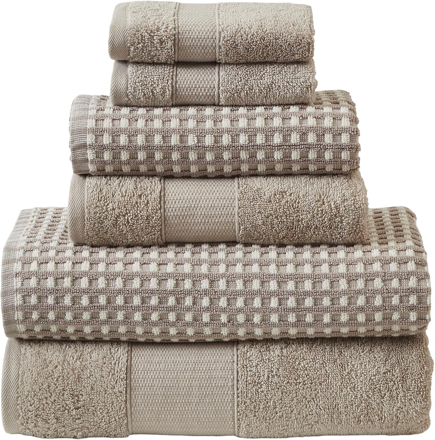 Modern Threads 6-Piece 100% Combed Cotton Yarn Dyed Cobblestone Jacquard Towel Set Flax