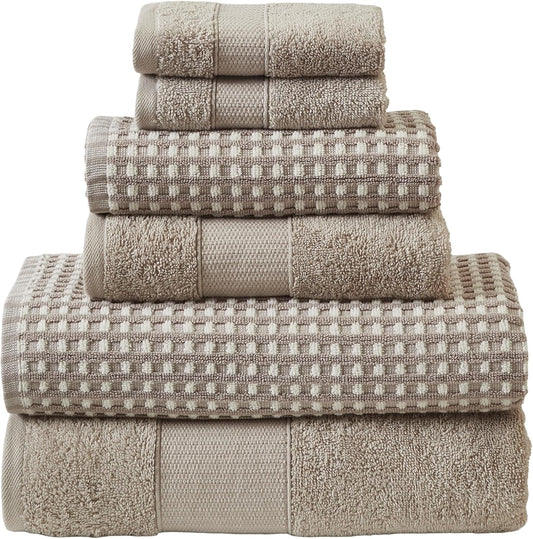 Modern Threads 6-Piece 100% Combed Cotton Yarn Dyed Cobblestone Jacquard Towel Set Flax