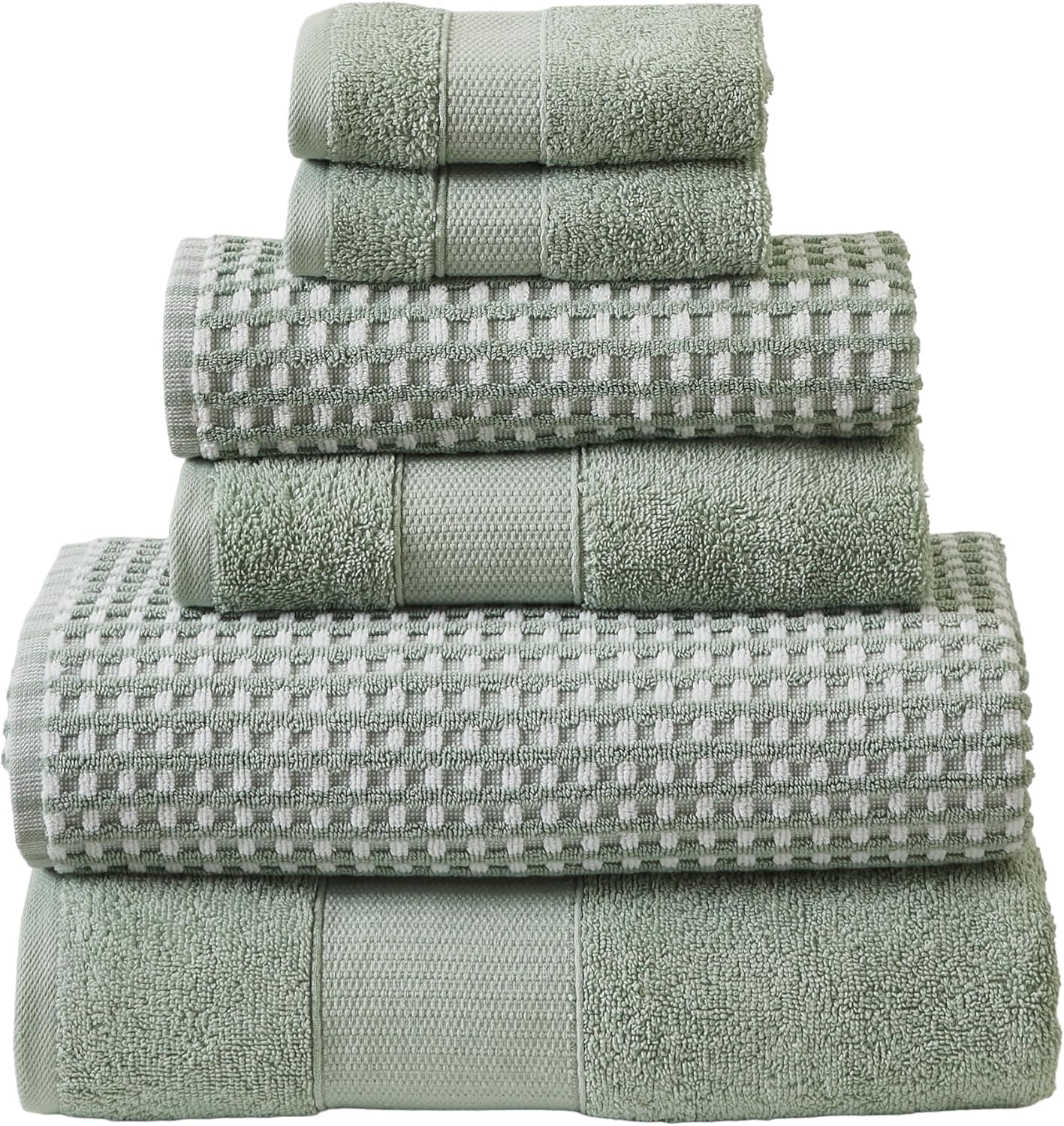 Modern Threads 6-Piece 100% Combed Cotton Yarn Dyed Cobblestone Jacquard Towel Set Flax