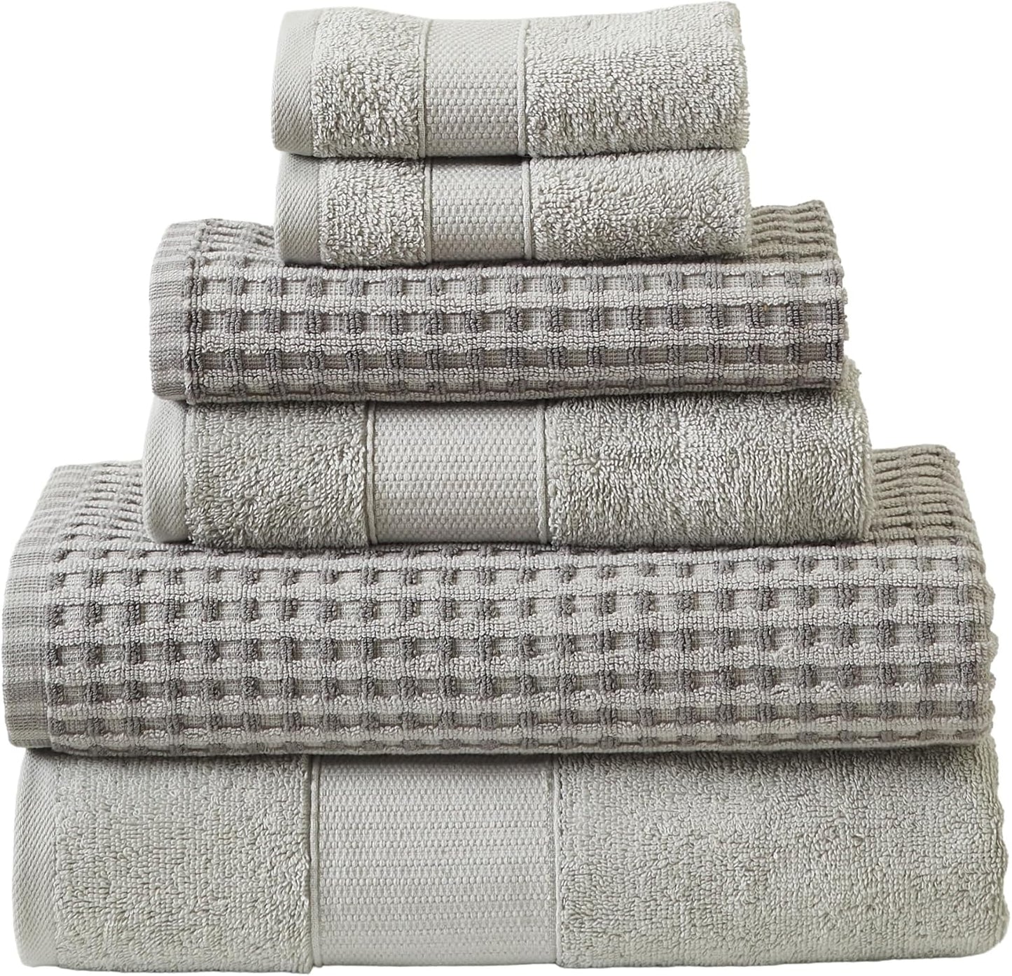 Modern Threads 6-Piece 100% Combed Cotton Yarn Dyed Cobblestone Jacquard Towel Set Flax
