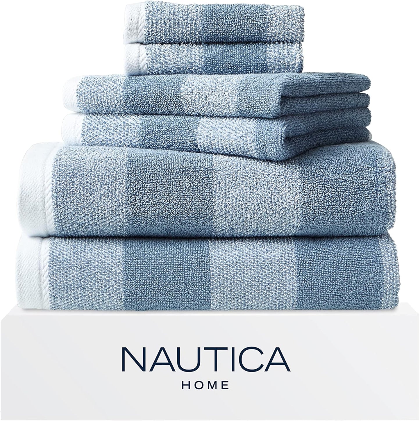 Nautica - Bath Towels, 100% Soft & Absorbent Fluffy Cotton, Highly Absorbent & Quick Dry, Medium Weight Bathroom Towels (Oak Lake Blue, 6 Piece)