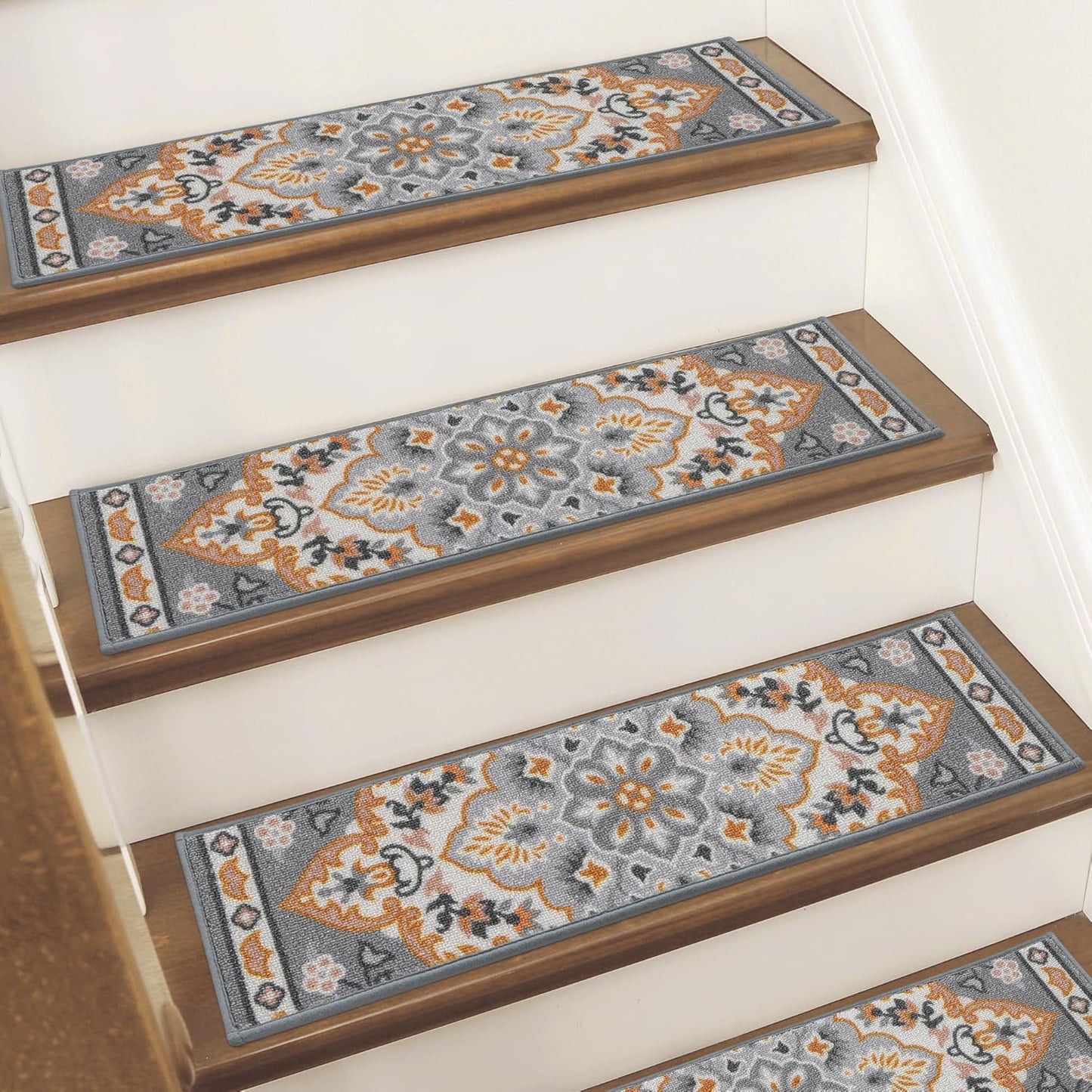 BEQHAUSE Stair Treads for Wooden Steps Non-Slip Machine Washable Carpet Stair Treads 8"X30" Soft Indoor Stair Rug Runner for Kids Elders and Pets, 100% Polyester, TPE Backing, 15pcs, Brown/Grey